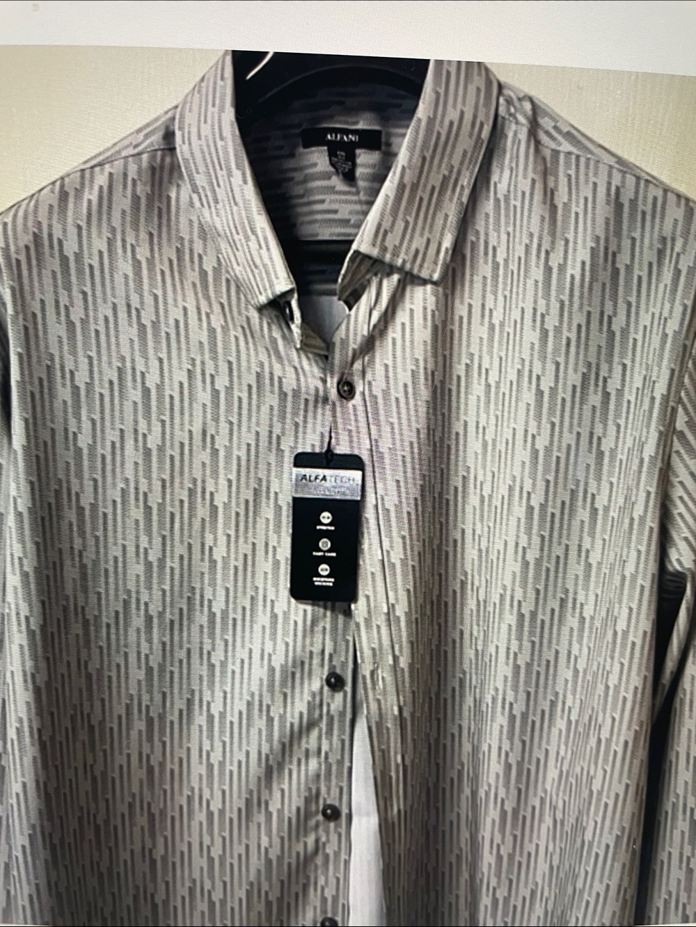 Alfani Men’s Cream Button-Down Shirt with Subtle Gray Dash Pattern